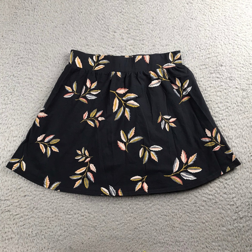 Pact Organic Cotton Skater Skirt Womens M Black Botanical Leaf Print A Line Mini
